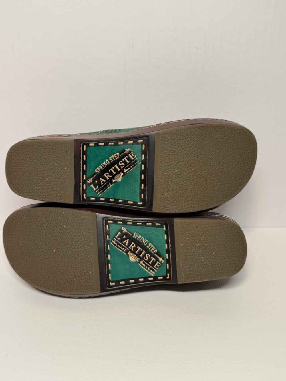 L’Artiste Aneira Green Leather Mary Jane Clogs EU 37 Boho Comfort Clogs - Picture 7 of 13